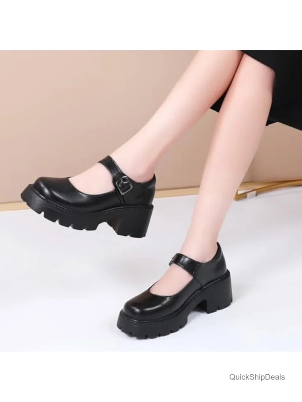 Platform Mary Jane Shoes Women Chunky Heels Round Toe Adjustable Buckle Strap